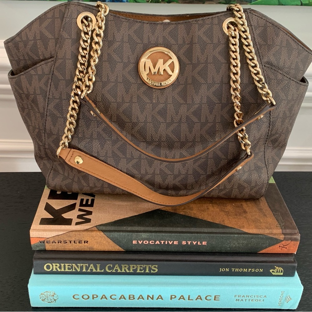 Michael Kors Dark Brown Shoulder Bag with Gold Chain